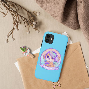 可愛いゲーマー女の子のかわいい赤ちゃんブルーの翼を持つ犬 iPhone 15ケース