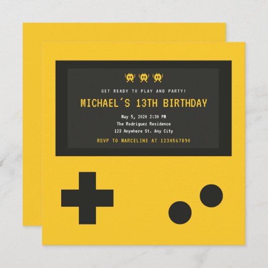 可愛いゲームコンソールスタイル子供の誕生日 招待状 (正面/裏面)