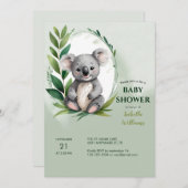 可愛いコアラクマ水彩緑の赤ちゃんシャワー 招待状 (正面/裏面)
