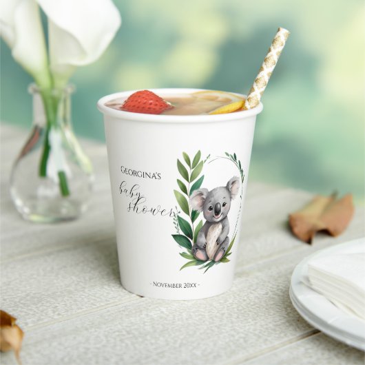可愛いコアラクマ水彩緑の赤ちゃんシャワー 紙コップ (インサイチュ)