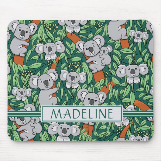 可愛いコアラパーソナライズされた柄ダークグリーン マウスパッド (正面)