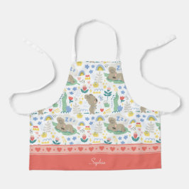 可愛いコアラ柄と女名ピンク エプロン