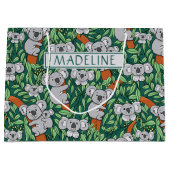可愛いコアラ柄パーソナライズされたハンターグリーン ラージペーパーバッグ (正面)