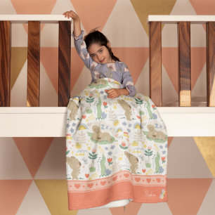 可愛いコアラ柄小さな女の子名付きピンク フリースブランケット