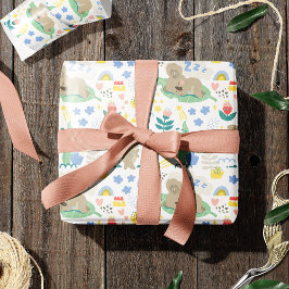 可愛いコアラ柄小さな女の子名付きピンク ラッピングペーパー