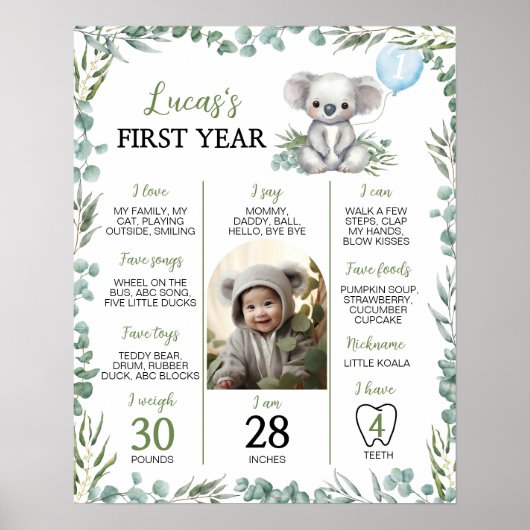 可愛いコアラ緑の初年写真マイルストーン ポスター (正面)