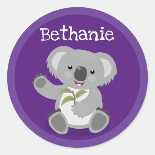 可愛いコアラ葉ベアイラストレーション ラウンドシール (正面)