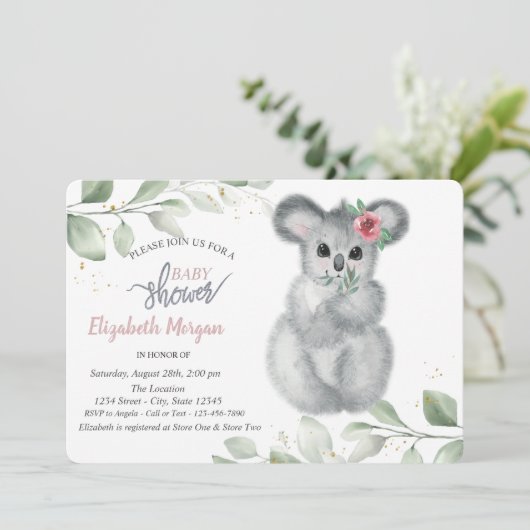 可愛いコアラ葉ーズ赤ちゃんシャワー 招待状 (スタンド正面)