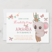 可愛いコアリティタイムコアラはピンクのティール（緑がかった色）の木の動物 招待状 (正面)