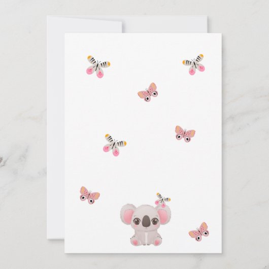 可愛いコアリティタイムコアラはピンクのティール（緑がかった色）の木の動物 招待状 (裏面)