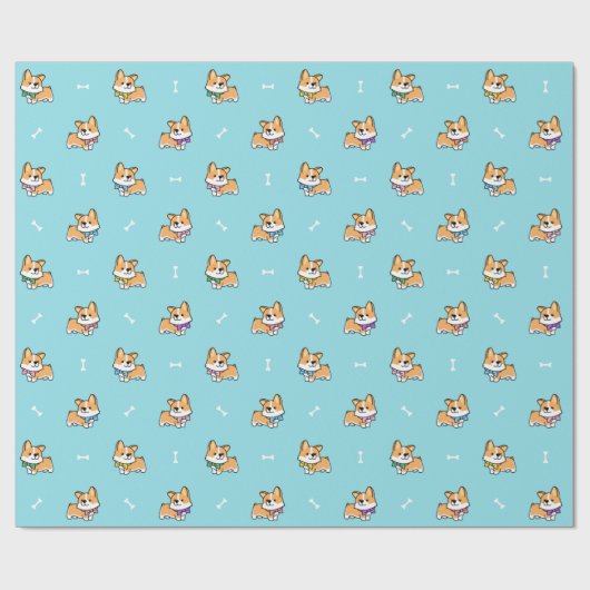 可愛いコギ子犬の模様ベビーブルー犬の骨 ラッピングペーパー (フラット)