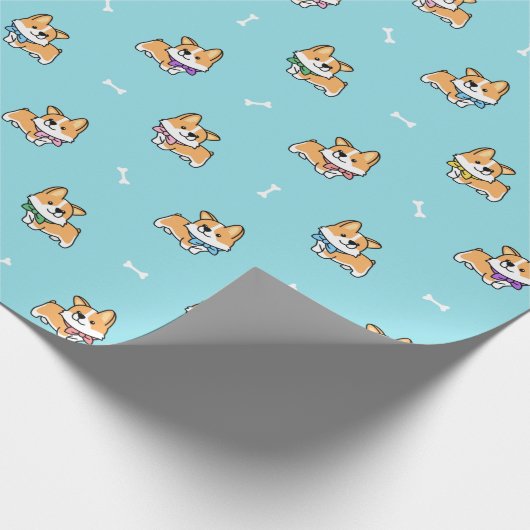 可愛いコギ子犬の模様ベビーブルー犬の骨 ラッピングペーパー (角)