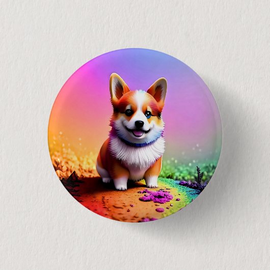 可愛いコギ絵を描子犬のアートワーク–36475 缶バッジ (正面)