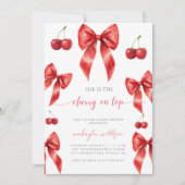 可愛いコケットさくらんぼオントップベイビーシャワーレッド 招待状 (正面)