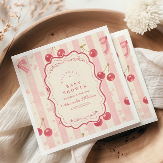 可愛いコケットさくらんぼオントップベビーシャワー スタンダードカクテルナプキン