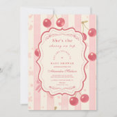 可愛いコケットさくらんぼオントップベビーシャワー 招待状 (正面)