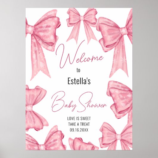 可愛いコケットピンクボウベイビーシャワー歓迎サイン ポスター (正面)