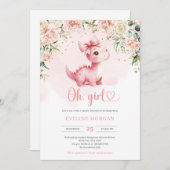 可愛いコケットベビー恐竜ガールフローラ 招待状 (正面/裏面)