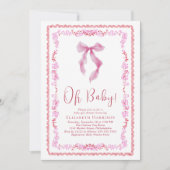 可愛いコケット弓の水の色ベビーガールシャワー 招待状 (正面)