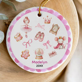 可愛いコケット弓ナツクラッカーバレリナピンク セラミックオーナメント