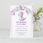 可愛いコケット恐竜の女の子紫色の牡丹アーチ 招待状 (スタンド正面)