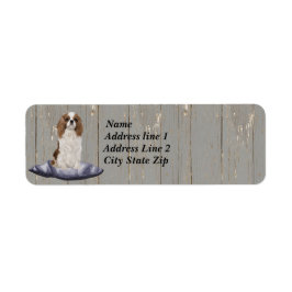 可愛いコッカースパニエル犬ブルークッションに座る ラベル