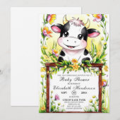 可愛いコテージお洒落カウベイビーシャワー 招待状 (正面/裏面)