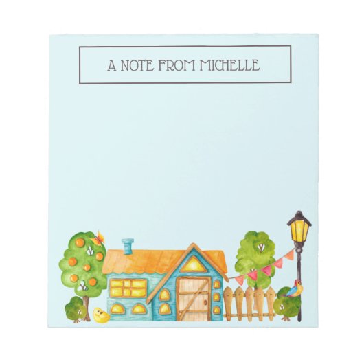 可愛いコテージの木から注 ノートパッド (正面)