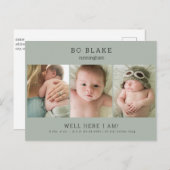 可愛いコラージュ写真セージベビー誕生のお知らせ 案内ポストカード (正面/裏面)