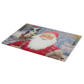 可愛いコリーとチャ縁どーを持つサンタクロース カッティングボード (角)