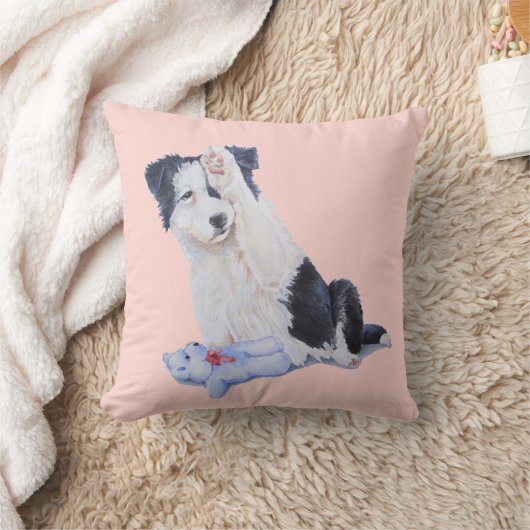 可愛いコリーの子犬縁どの犬ポートレート クッション (ブランケット)
