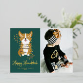 可愛いコルギとストリングライト写真ハッピーハヌカー 箔シーズンカード (立ち正面)