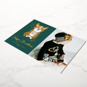 可愛いコルギとストリングライト写真ハッピーハヌカー 箔シーズンカード (回転した状態)