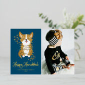 可愛いコルギとストリングライト写真ハッピーハヌカー 箔シーズンカード (立ち正面)