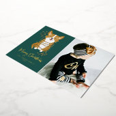 可愛いコルギとストリングライト写真楽しいクリスマス 箔シーズンカード (回転した状態)