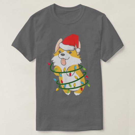 可愛いコルギクリスマスツリーライトパピーオーナードッグL Tシャツ (デザイン正面)