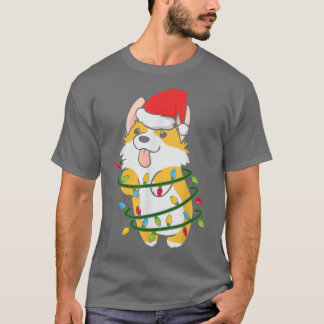 可愛いコルギクリスマスツリーライトパピーオーナードッグL Tシャツ