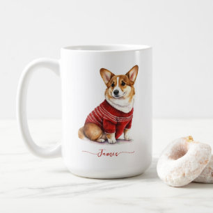 可愛いコルギドッグウォータカラークリスマスパーソナライズされた コーヒーマグカップ