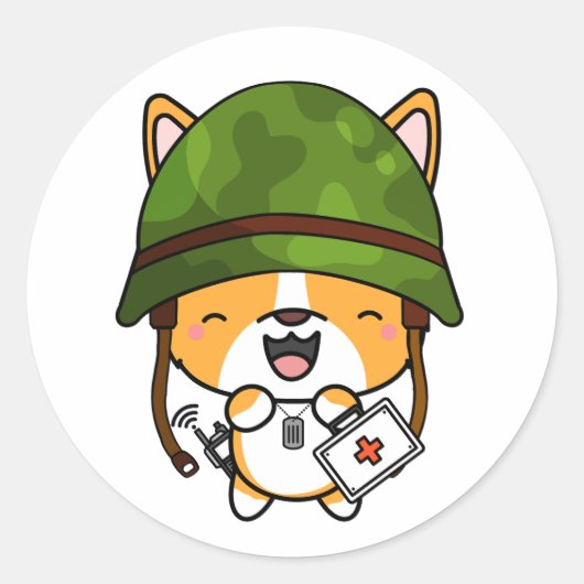 可愛いコルギドッグ装備軍用ヘルメット ラウンドシール (正面)