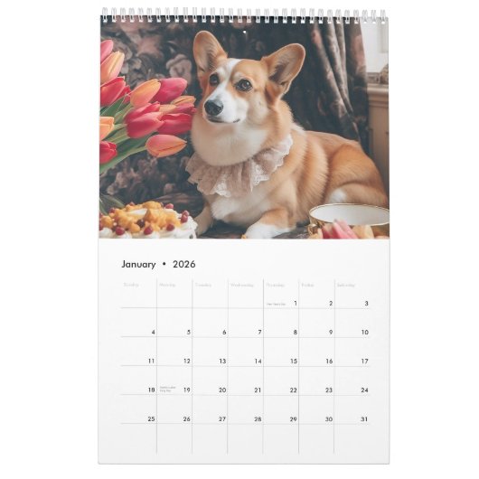 可愛いコルギ。2024 カレンダー (1月 2026)