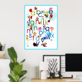 可愛いコロイダル動物のアルファベット ポスター (ホームオフィス)
