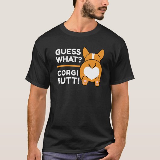 可愛いコーギおもしろいス – 何だと思う？コーギお尻! Tシャツ (正面)