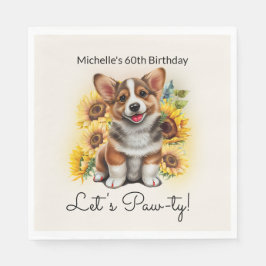 可愛いコーギーの犬とひまわりの60歳の誕生日 スタンダードランチョンナプキン