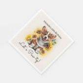 可愛いコーギーの犬とひまわりの60歳の誕生日 スタンダードランチョンナプキン (角)