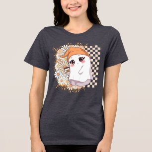 可愛いコーヒーとデイジーの幽霊 - かわいいリラックスデザイン トライブレンドTシャツ