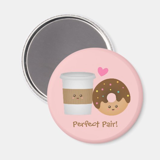 可愛いコーヒーとドーナツ愛の完璧なペア マグネット (正面/裏面)
