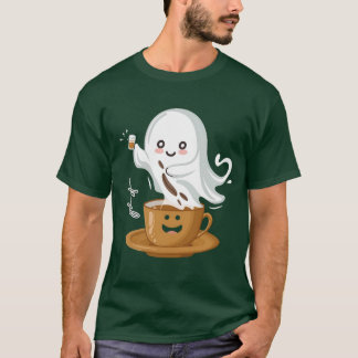 可愛いコーヒーのお化けTシャツ - かわいいカフェの幽霊 Tシャツ