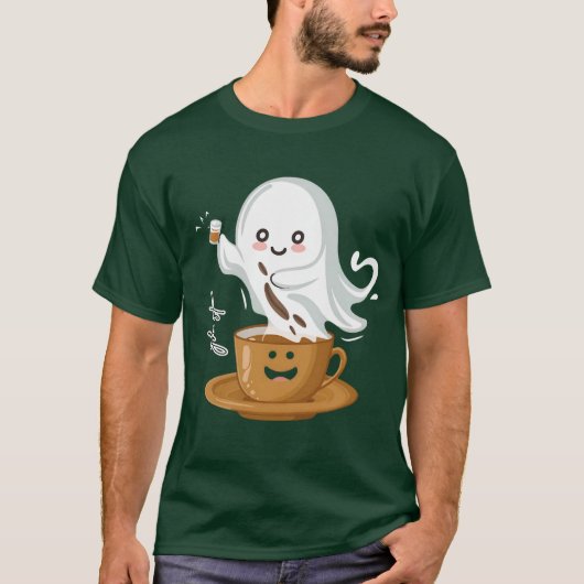 可愛いコーヒーのお化けTシャツ - かわいいカフェの幽霊 Tシャツ (正面)