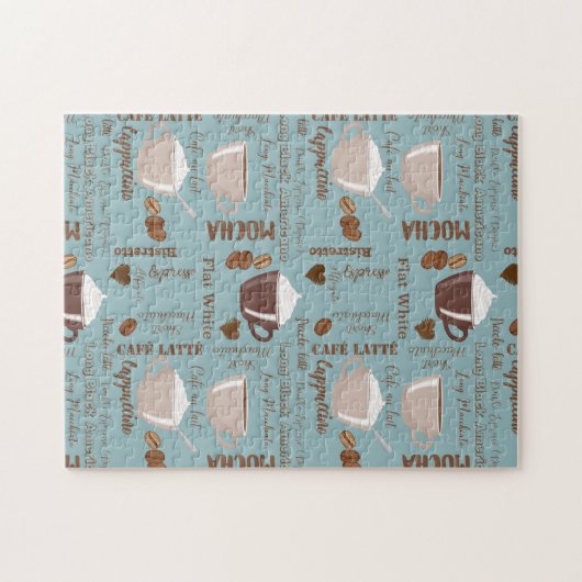 可愛いコーヒーカップクリームカフェイン粒茶色ハート ジグソーパズル (横)