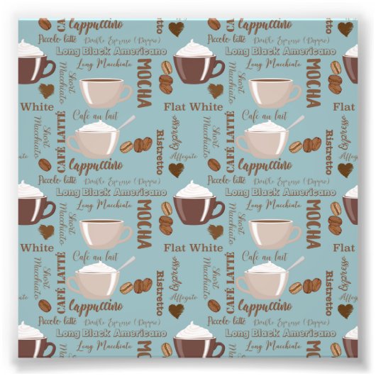 可愛いコーヒーカップクリームカフェイン粒茶色ハート フォトプリント            (正面)